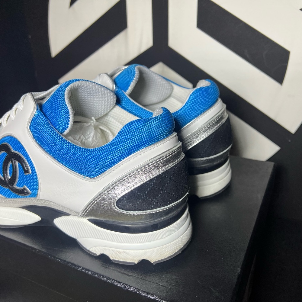 CHANEL Sneakers Blue and White Athletic Shoes with Silver Detail - Picture 4 of 10